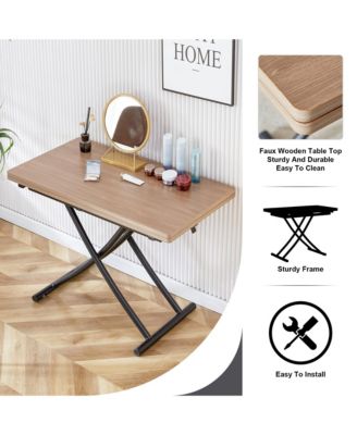 Modern minimalist multifunctional lifting table, 0.8-inch wood grain craft sticker desktop, black metal legs. 4 upholstered dining chairs with black metal legs. LT-10055 B0502