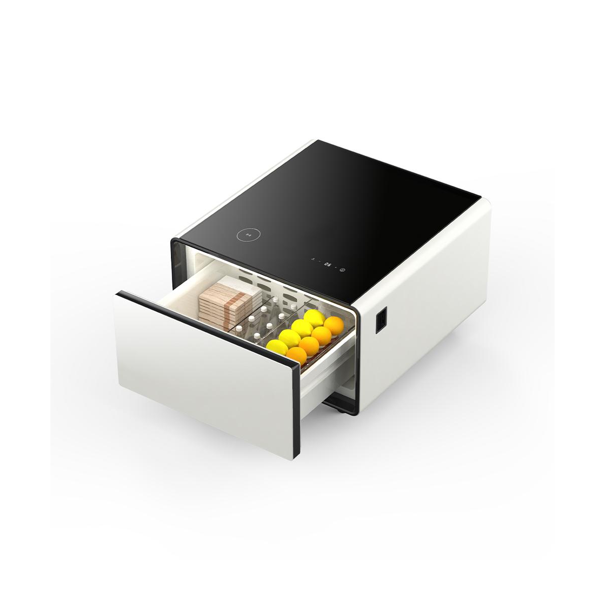 Streamdale Furniture Modern Smart Side Table with Built-in Fridge, Wireless Charging, Temperature Control, Power Socket, Usb Ports, Outlet Protection,