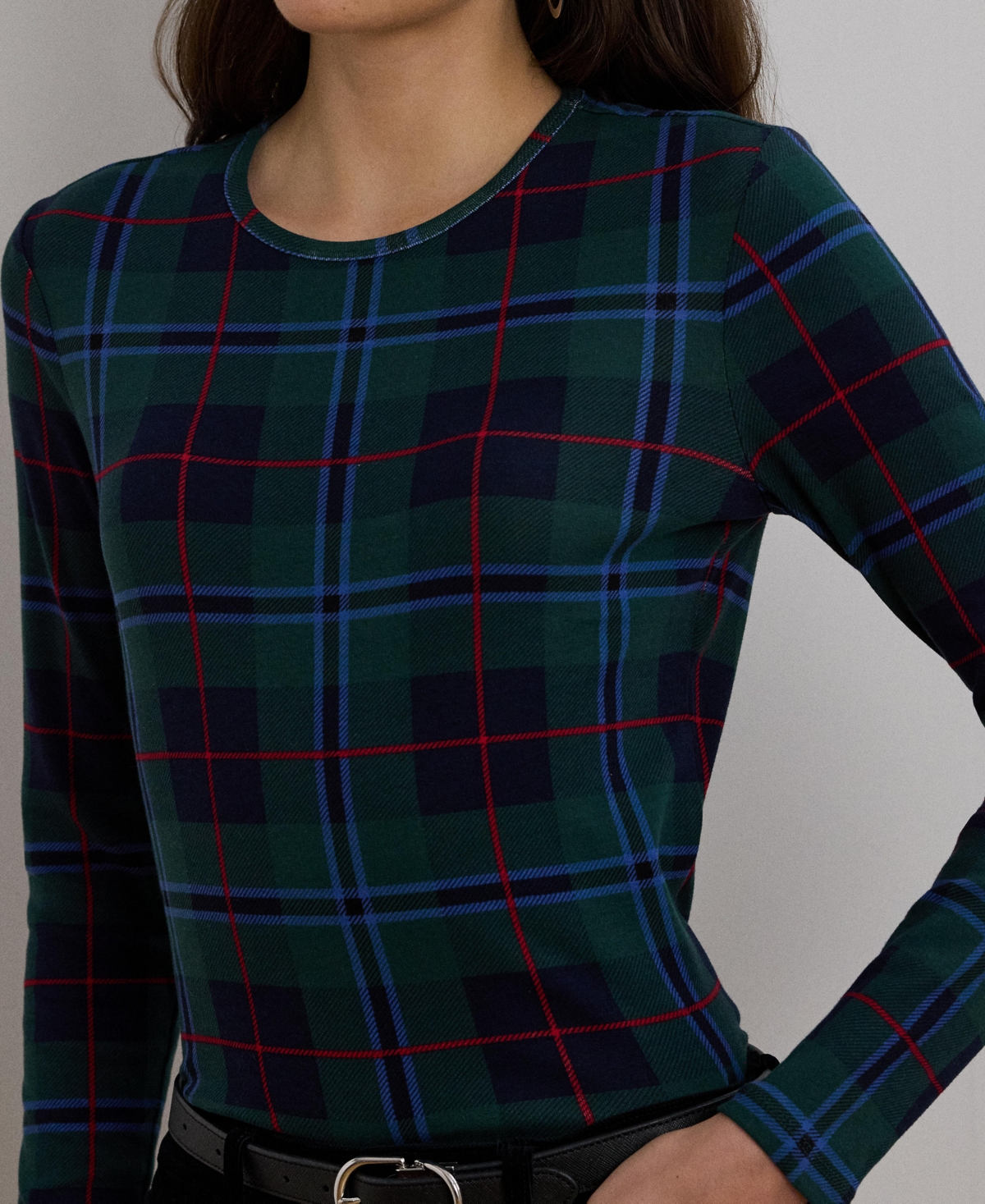 Lauren Ralph Lauren Women's Plaid Stretch Cotton Long-Sleeve Tee