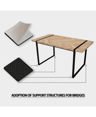 59" Rural Industrial Rectangular MDF Light Wood Dining Table Set and PU Armless Dining Chair Set, 6-piece. Kitchen Black Metal Table Leg Dining Chair Set