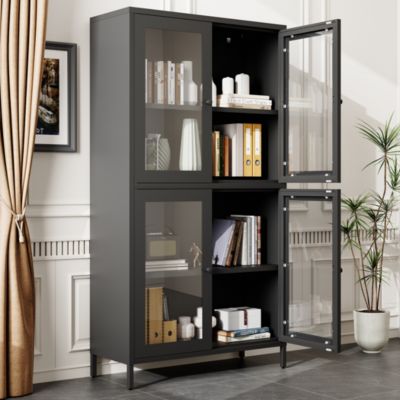 Black 4-Door Glass Display Cabinet