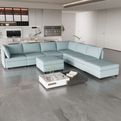 Modular Sectional Sofa, Convertible Sofa Seat With Storage, Sleeper Sectional Sofa Set, Fabric Flexible Modular Combinations for Living Room