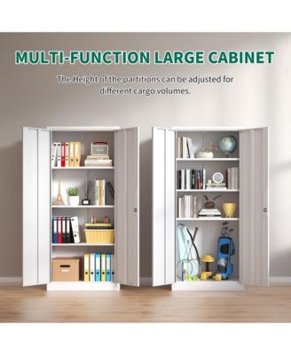 71"H Metal Garage Storage Cabinet, White Tool Steel Locking Cabinet with Doors and 3 Adjustable Shelves, Tall Cabinets for Garage Storage Systems Lockable File Cabinet for Home Office, Classroom, Pant