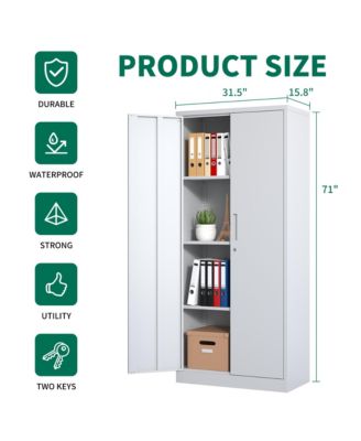 71"H Metal Garage Storage Cabinet, White Tool Steel Locking Cabinet with Doors and 3 Adjustable Shelves, Tall Cabinets for Garage Storage Systems Lockable File Cabinet for Home Office, Classroom, Pant