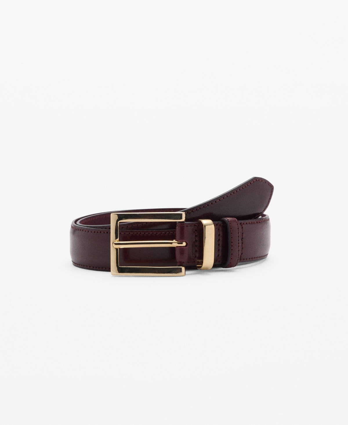 Shop Mango Women's Square Buckle Leather Belt In Burgundy