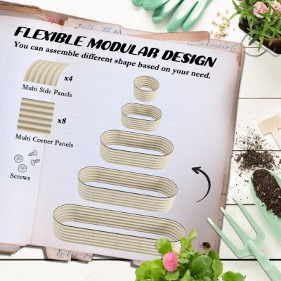 7.9' x 2' x 1.4' Galvanized Raised Garden Bed Kit, Outdoor Metal Elevated Planter Box with Safety Edging, Easy DIY Stock Tank for Growing Flowers, Herbs & Vegetables, Cream