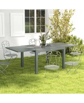 Extendable Outdoor Dining Table, 41"- 83" Aluminum Frame Patio Table with Wood Effect Steel Top, Rectangle Expandable Patio Table for 6-8, Dark Gray