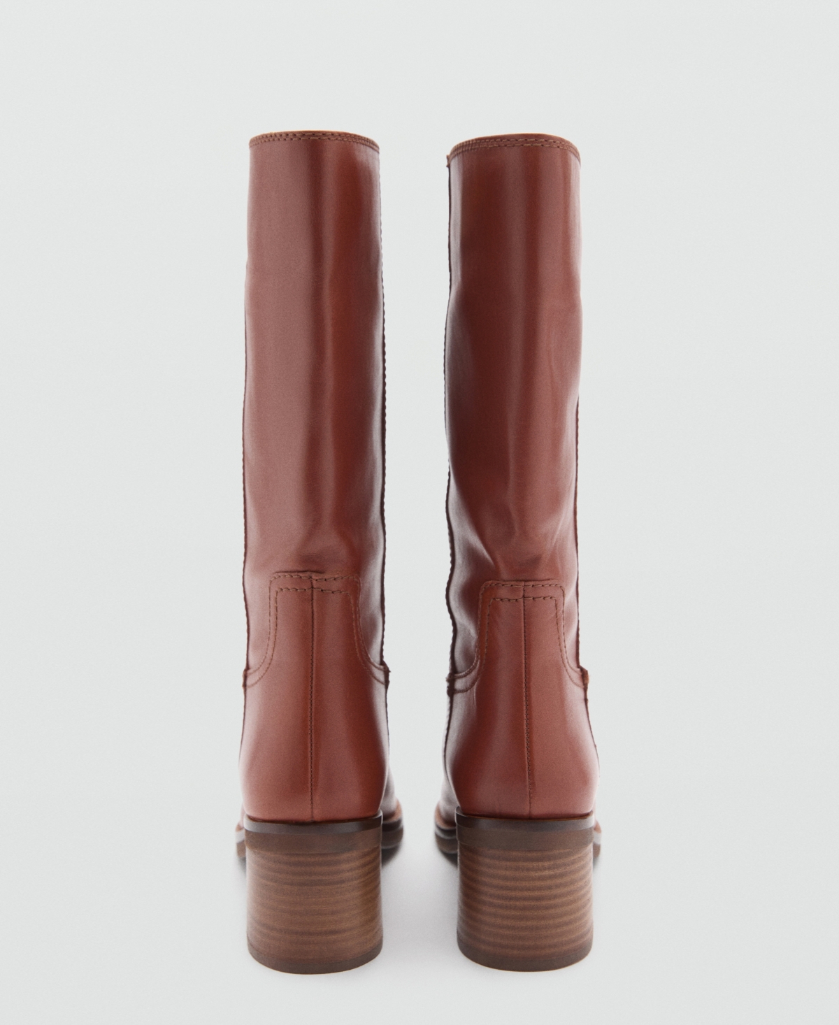 Mango Leather Ankle Boots With Block Heel Cognac In Cognac