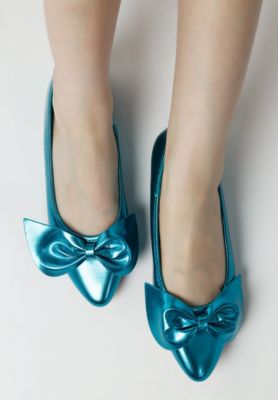 Rag and Co Womens Bromelia Metallic Pleather Bow Ballerinas