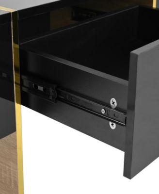 47" Glossy Coffee Table with Drawers, Golden Legs, Black