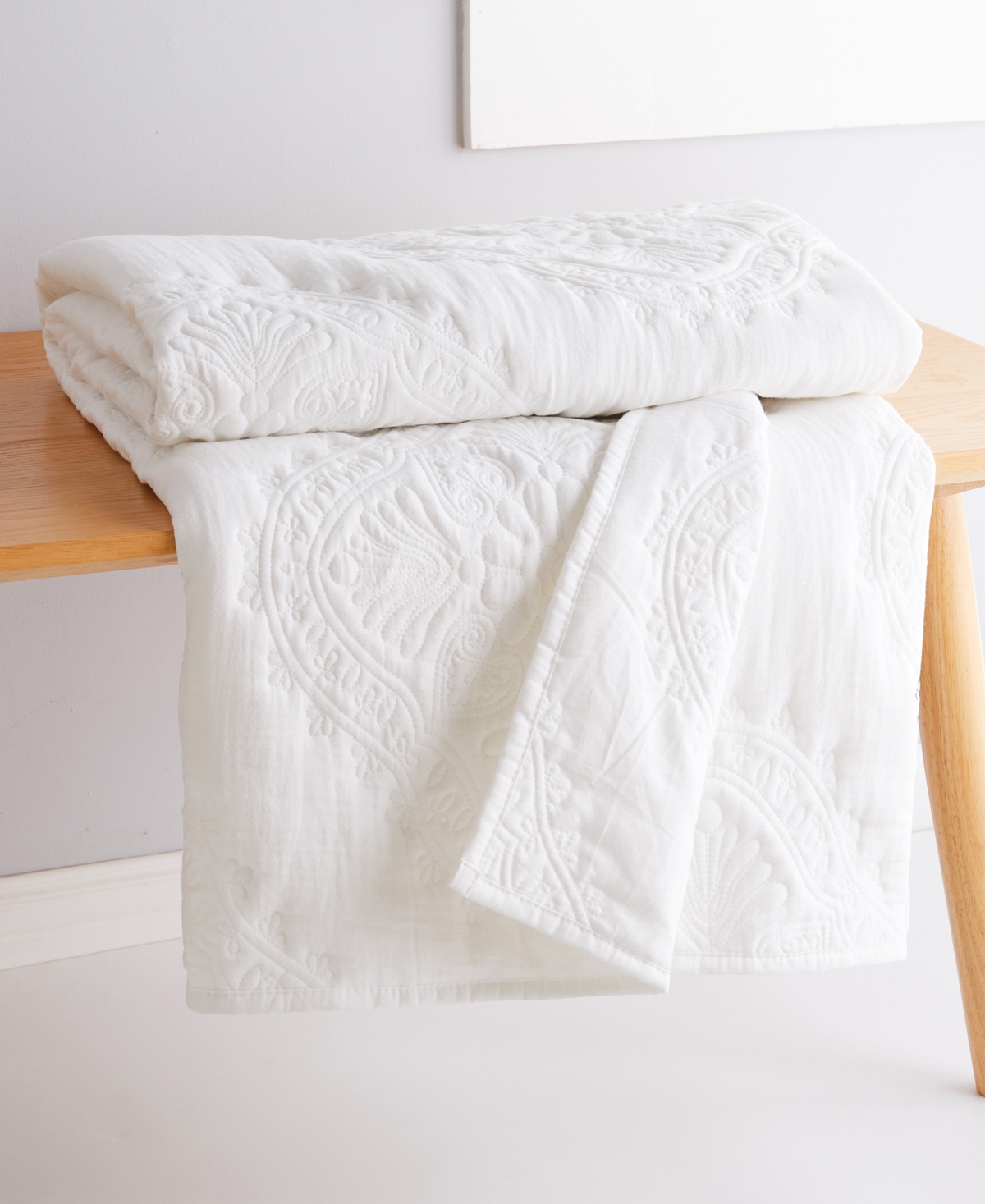 Levtex Muslin Stitch Stitching Quilted Throw, 50" X 60" In White