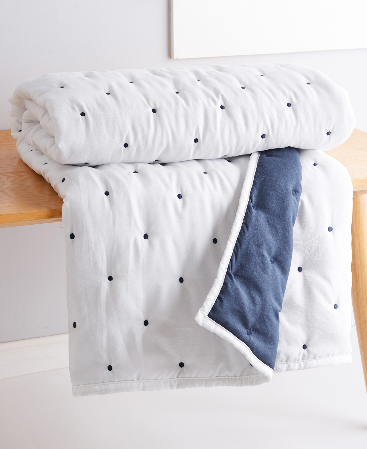 Levtex Embroidered Swiss Dot Quilted Throw, 50" X 60" In Navy