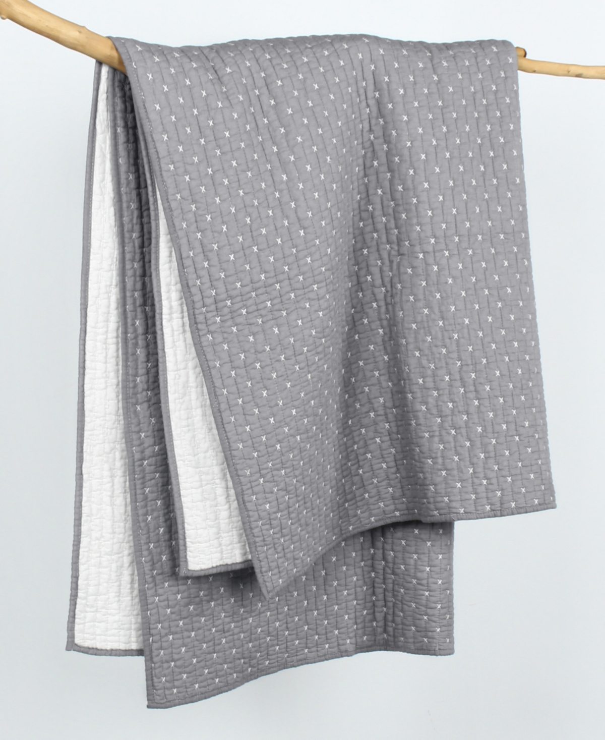 Levtex Cross Stitch Reversible Quilted Throw, 50" X 60" In Grey