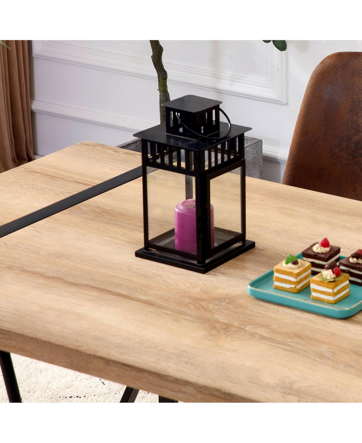 Streamdale Furniture Rustic Industrial Rectangular Wood Dining Table For 4-6 Person, With 1.5" Thick Engineered Wood color Tabletop and Black Metal Le