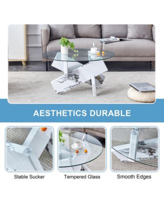 Streamdale Modern Glass Coffee Table with Unique Patterned Legs