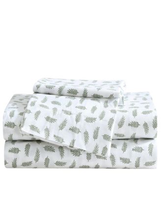 Eddie Bauer Printed 200-Thread Count Cotton Percale 4-Pc. Sheet Set, King - Laurel Leaves, King Sheet Set