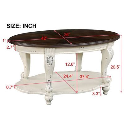 Oval Wood Coffee Table with Open Storage Shelf
