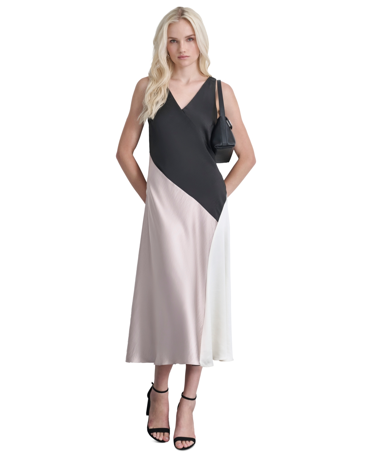 Dkny Women's Satin Colorblocked Slip Dress -Cloud/Eggshell