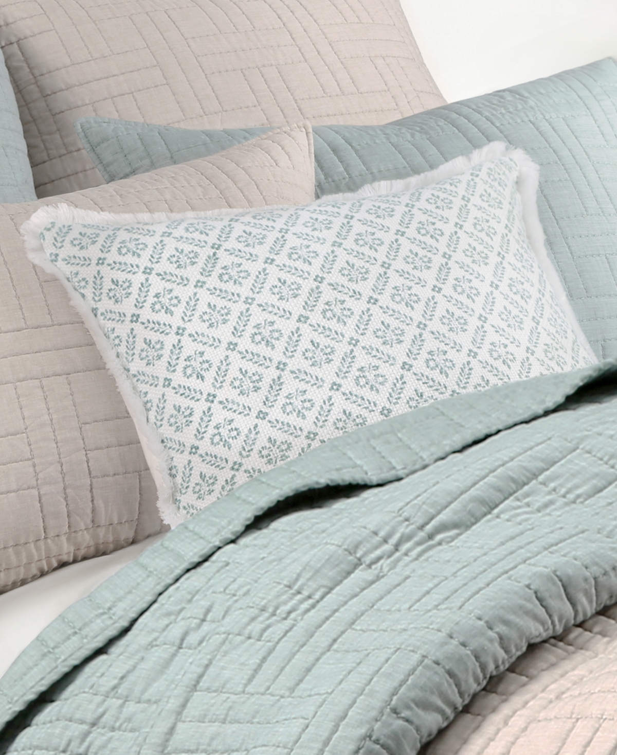 Levtex Melange Stitch Fringe Decorative Pillow, 18" X 18" In Spa