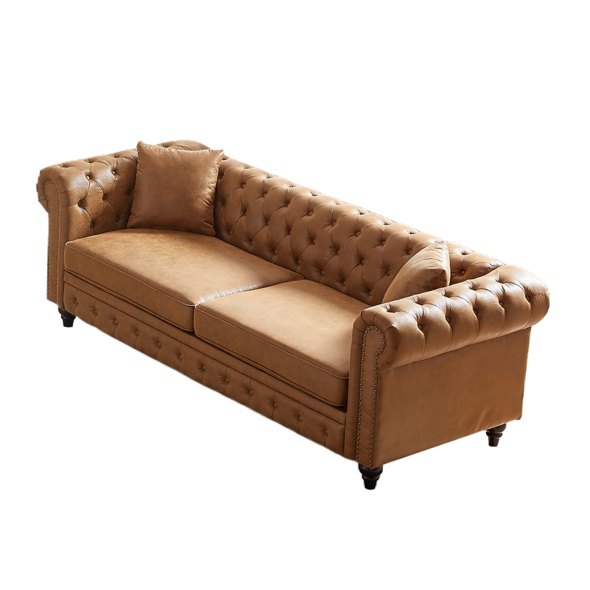 Streamdale Furniture 85.5" Living Room with Tech Fabric Chesterfield Sofa with Rolled Arms 3 Seater Sofa with Button Design and 2 Cushions for Apartme