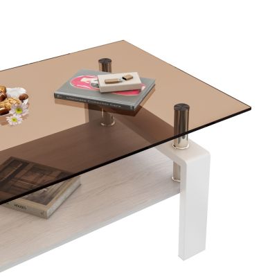 Streamdale Coffee Table – 1 Pc, Tempered Glass & MDF, Metal Legs, 2-Tier Modern Design, Smooth Edges, Living Room Furniture