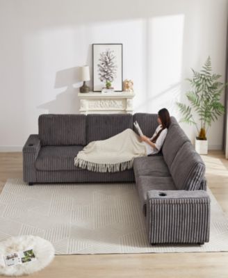 Oversized Corner Sofa with Storage, USB, and Cup-Holder