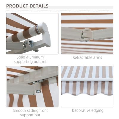 10' x 8' Retractable Awning, Patio Awnings, Sunshade Shelter w/ Manual Crank Handle, UV & Water-Resistant Fabric and Aluminum Frame for Deck, Balcony, Yard, Beige Stripes