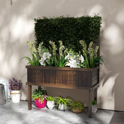 Raised Garden Bed with Trellis for Climbing Plants, Vegetable, Grape Vines, Wood Planter with Legs, Drainage Holes and Filter for Outdoor Garden, Patio, Carbonized