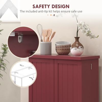 41" Kitchen Pantry Storage Cabinet, Freestanding Kitchen Cabinet with 12 Door Shelves, Double Doors, 5-tier Shelving and Adjustable Shelves, Painted Red