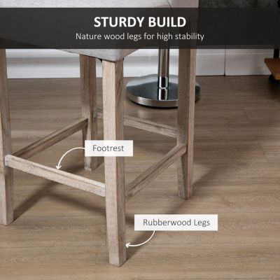 AOSOM BUSINESS Modern Bar Stools, Tufted Upholstered Barstools, Pub Chairs with Back, Rubber Wood Legs for Kitchen, Dinning Room, Set of 2, Grey