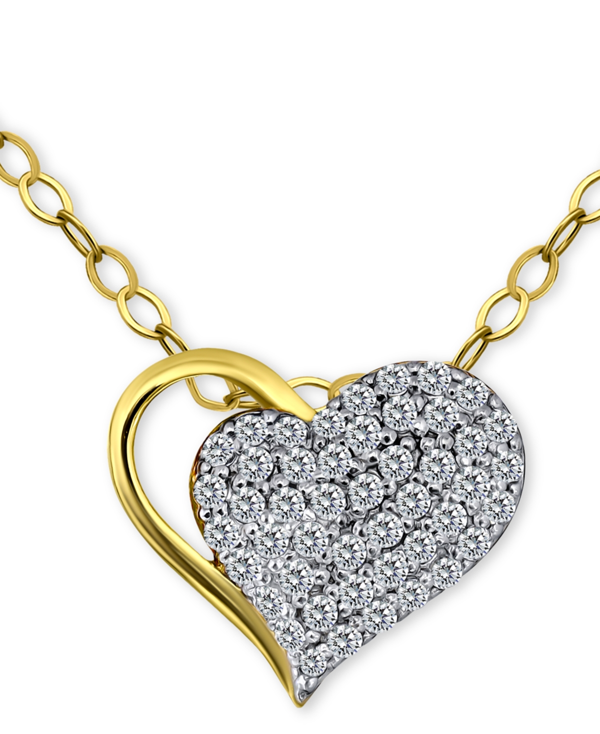 Cubic Zirconia Pave Heart Pendant Necklace in Sterling Silver & 18k Gold-Plated, 16" + 2" extender, Created for Macy's - Two Tone