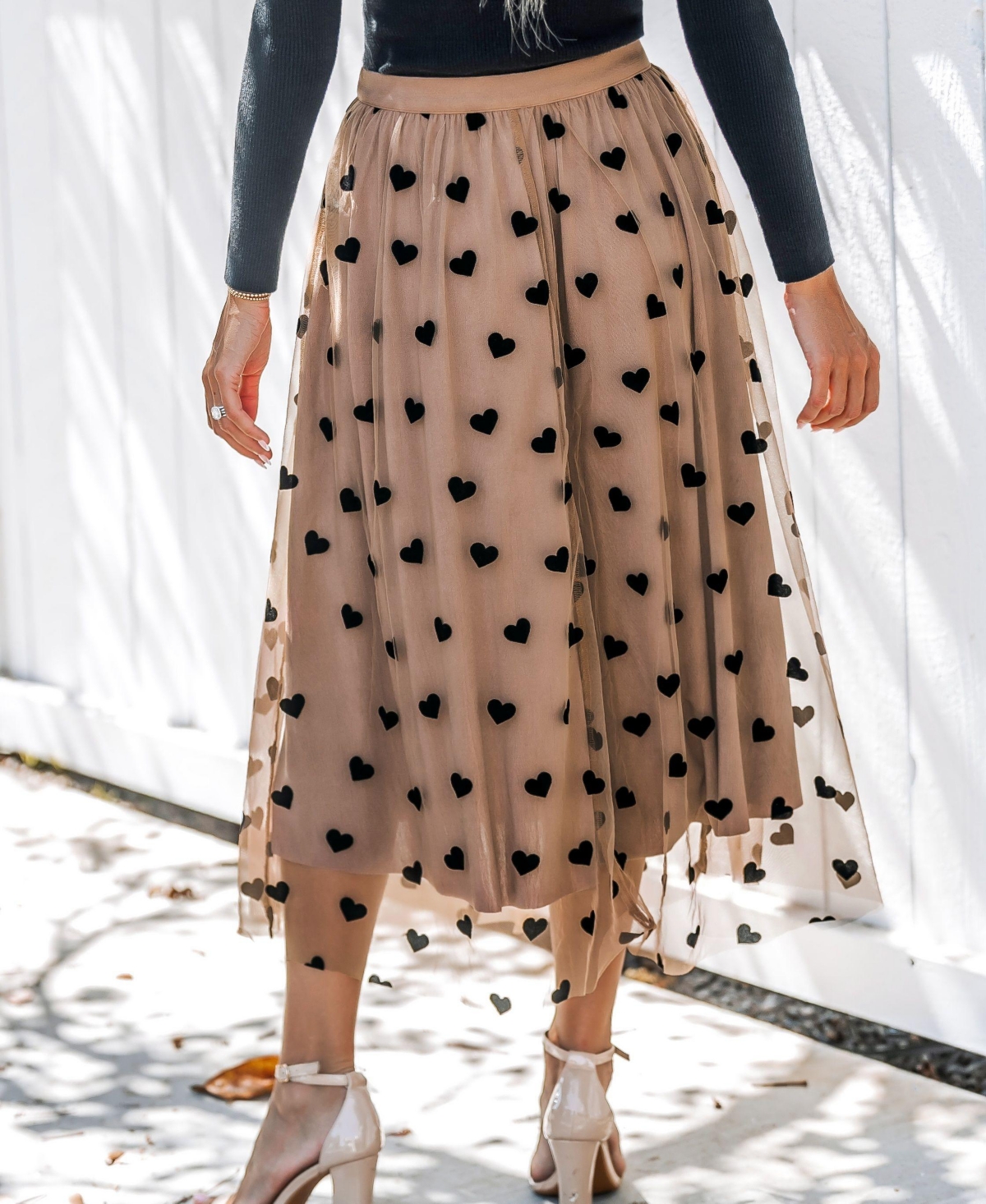Cupshe Women's Heart Print Mesh Midi Skirt
