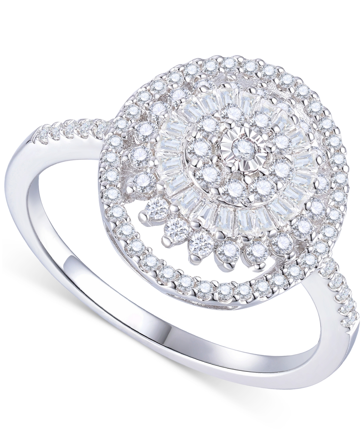 Macy's Diamond Round & Baguette Halo Cluster Ring (1/2 Ct. T.w.) In 10k White Gold In White Gold