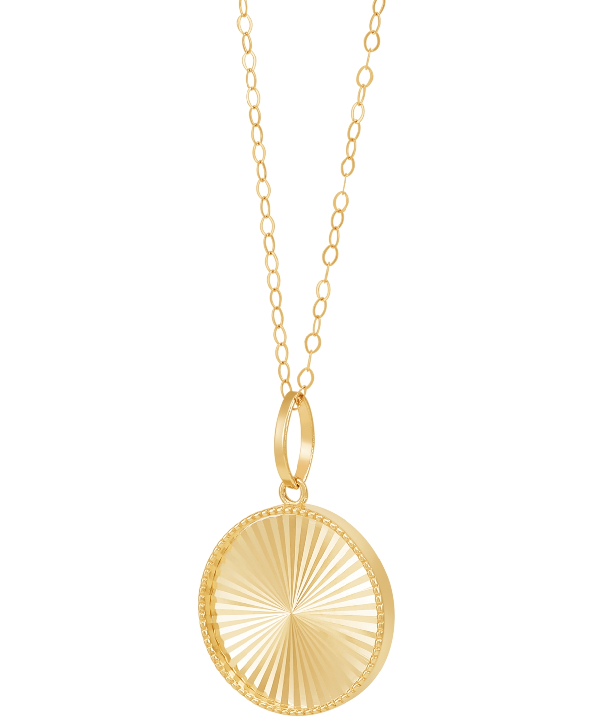 Macy's Polished Sunray Round Disc 18" Pendant Necklace In 10k Gold In Gold