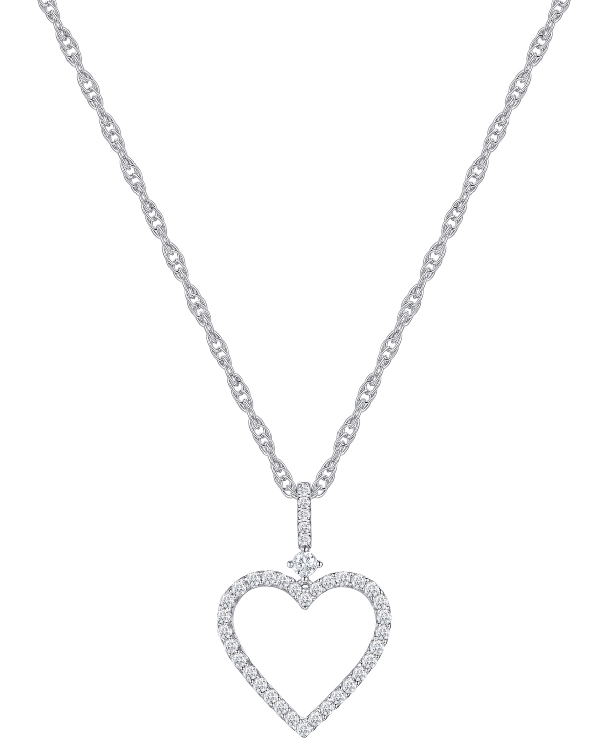 Macy's Diamond Open Heart 18" Pendant Necklace (1/4 Ct. T.w.) In Sterling Silver In Sterling Silver