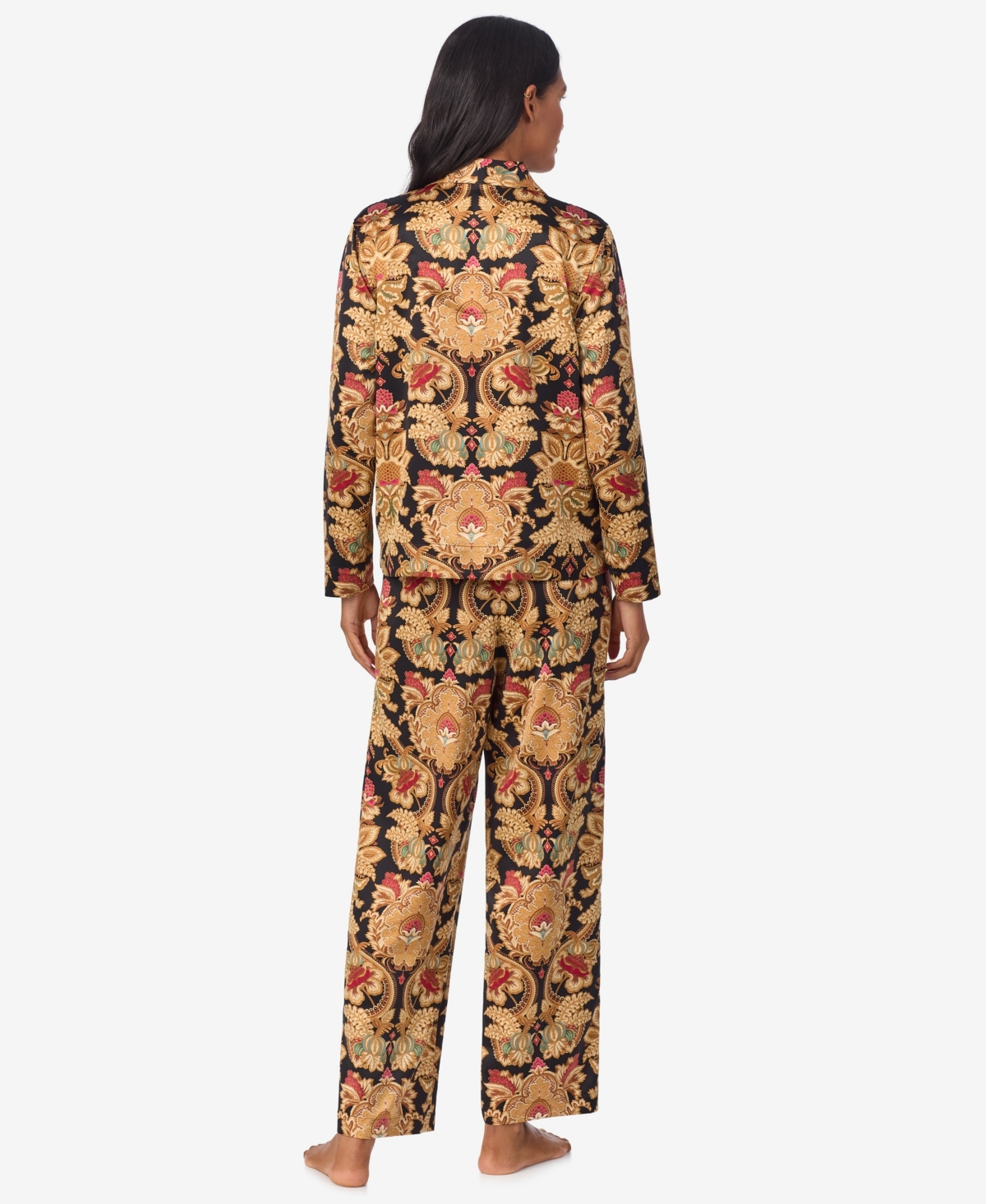 Lauren Ralph Lauren Women's Long Sleeve Notch Collar Long Pant Pajama Set
