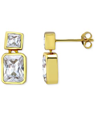 Cubic Zirconia Octagon & Square Drop Earrings in 18k Gold-Plated Sterling Silver, Created for Macy's