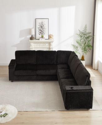 Streamdale Oversized Corduroy Corner Sofa with Storage and Ports