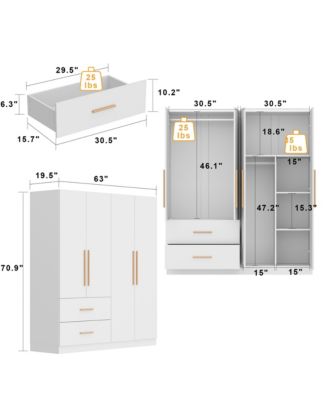 FAMAPY White 4-Door Big Wardrobe Armoires with Hanging Rods, 2-Drawer