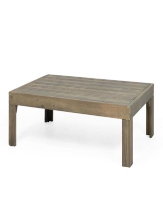 Outdoor Acacia Wood And Wicker Loveseat And Coffee Table Set With Cushions, Gray + Mixed Gray + Dark Gray