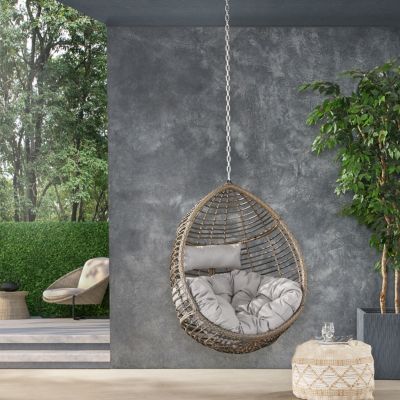 Elegant Teardrop Rattan Hanging Chair With Plush Cushions