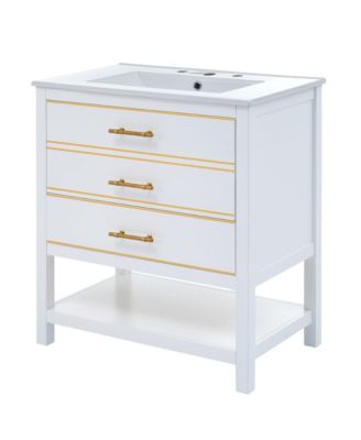 Modern 30inch Navy Blue/White Bathroom Vanity Cabinet Combo with OpenStorge, Two Drawers