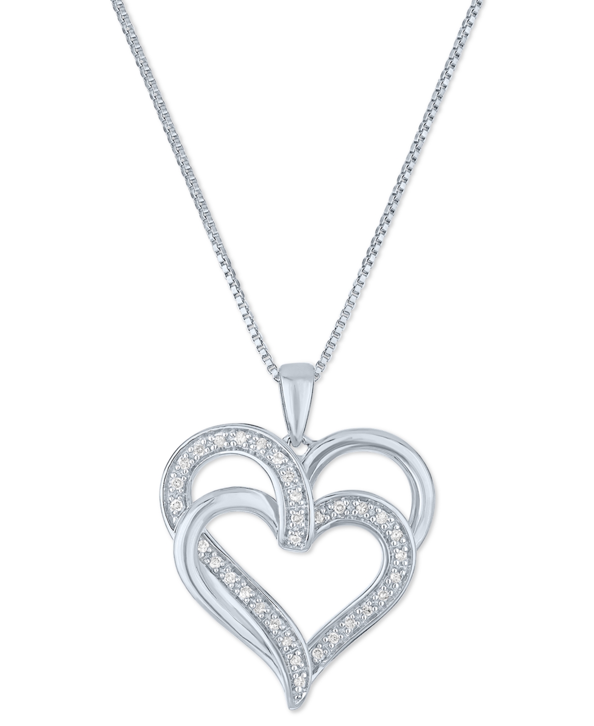 Macy's Diamond Overlap Heart 18" Pendant Necklace (1/10 Ct. T.w.) In Sterling Silver, 14k Gold-plated Sterl In Sterling Silver