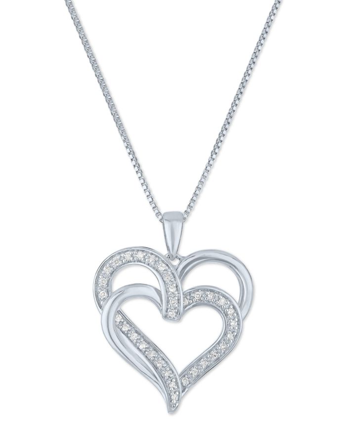 Diamond Overlap Heart 18" Pendant Necklace (1/10 ct. t.w.) in Sterling