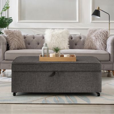 Streamdale Modern Ottoman with Storage and Wheels (Grey