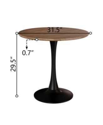 Walnut Circular Table w/ 2 Metal Leg PU Dining Chairs