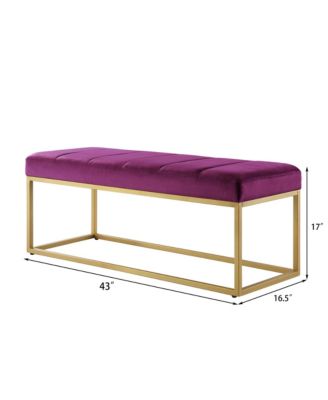 Modern Tufted Channel Entryway Bench Emerald Velvet Upholstered End of Bed Bench with Metal Frame, Footboard Bench for Living Room, Bedroom