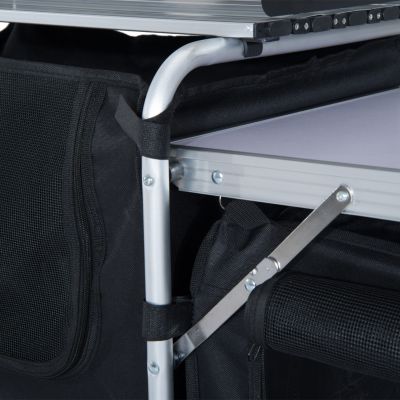 Aluminum Portable Camping Kitchen Fold-Up Cooking Table With Windscreen and 3 Enclosed Cupboards for BBQ, Party, Picnics, Backyards