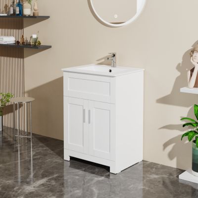 Goodyo 24" Sink Bathroom Vanity Laundry Cabinet Combo, White