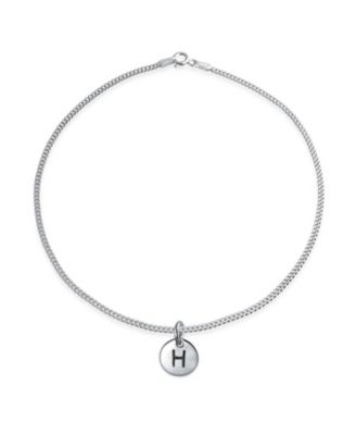 Circle Disc Charm Alphabet Initial V Anklet Ankle Bracelet .925 Sterling Silver 9"